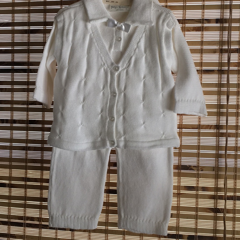 Boys Knit Baptism, Christening, Wedding Suit &Hat